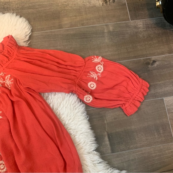 Boho Off-the-shoulder grapefruit-orange coloured blouse - long sleeve - Picture 7 of 7